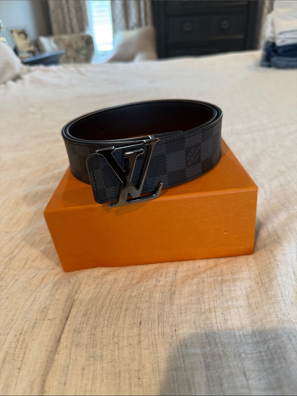 Louis Vuitton Men's Damier Graphite LV Initiales Belt - Black